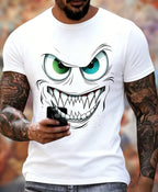 Men's Monster Print T-shirt, Casual Short Sleeve Crew Neck Tee, Men's Clothing For Outdoor 100% cotton
