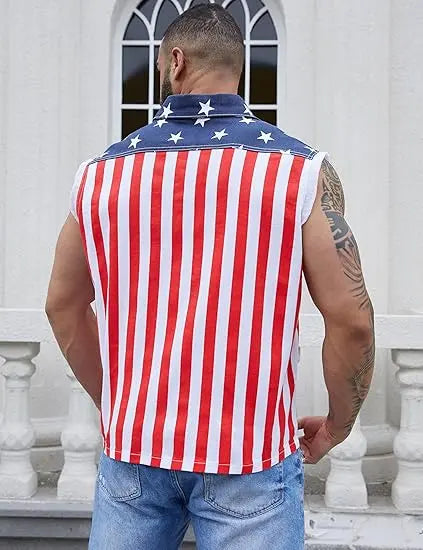 Yuanbang 4th of July Men’s American Flag Denim Vest USA 250th Birthday Independence Day Sleeveless Summer Casual Jacket Patriotic Style Outdoor Fashion Menswear Father's Festival Dad Gifts Guys Love Top Summer Wins