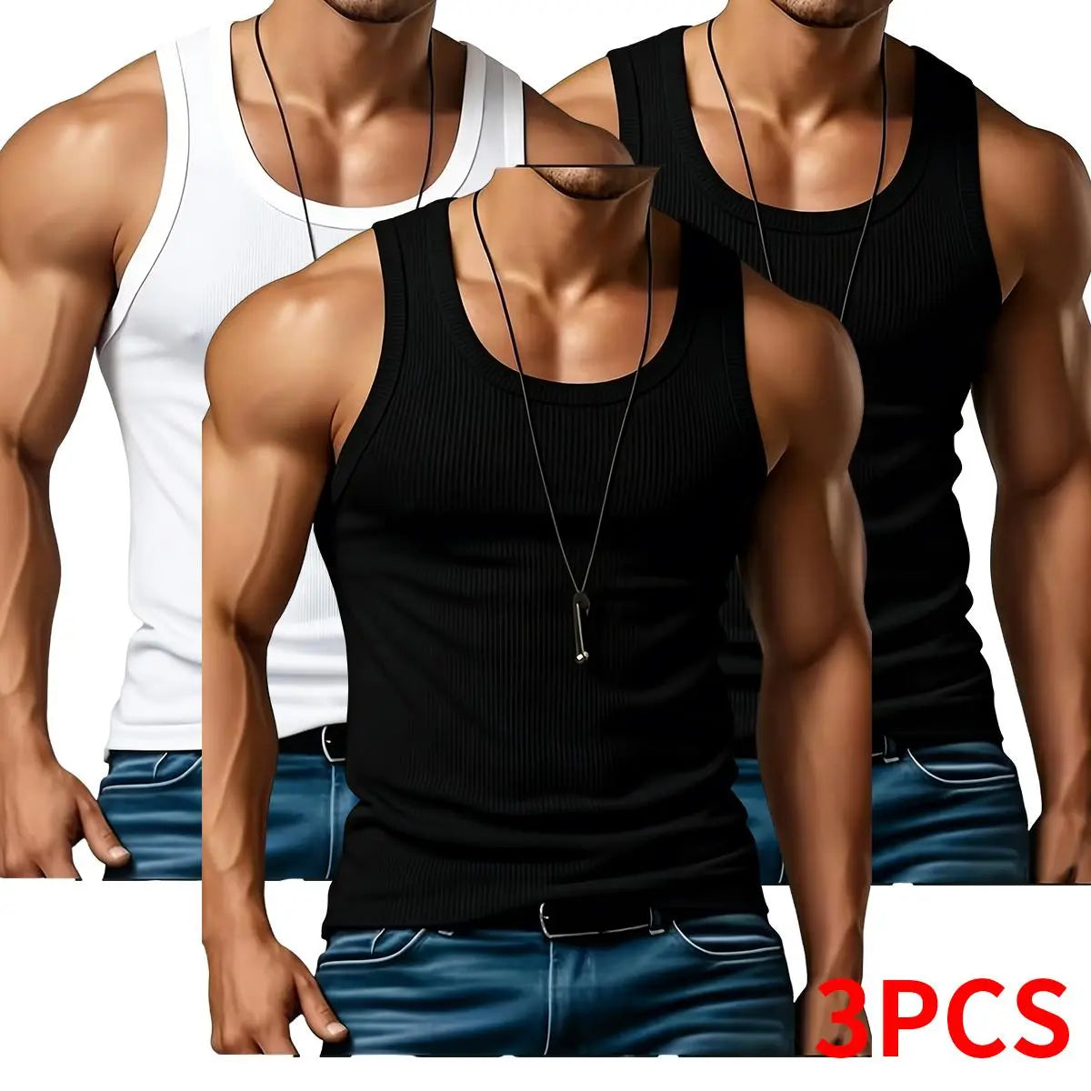Men's 3-Pack Ribbed Knit Tank Tops (Casual & Gym)