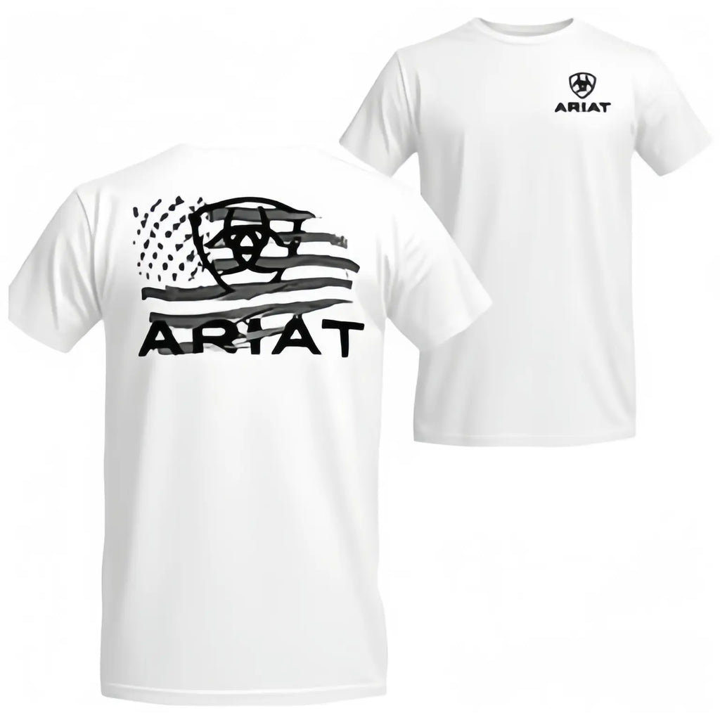 Retro Ariat American Flag 2 Sided T-shirt, Men Shirts For Country Boys, Patriotic Style Summer Graphic Tee, Gift For Dad For Husband For Him, Father's Day Gifts, Menswear Top