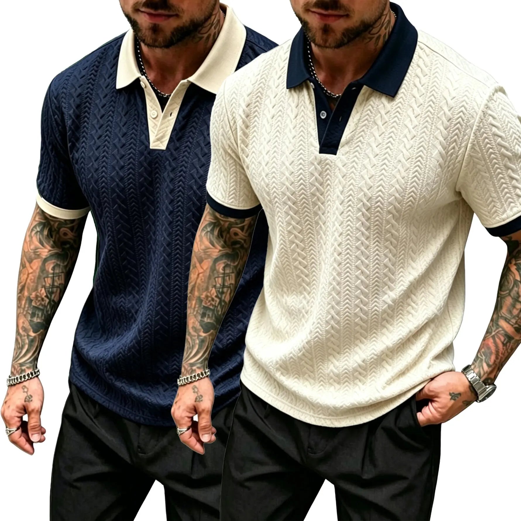 CasualCool Men's Old Money Contrast Knit Short-Sleeve Polo Shirt (Cream)