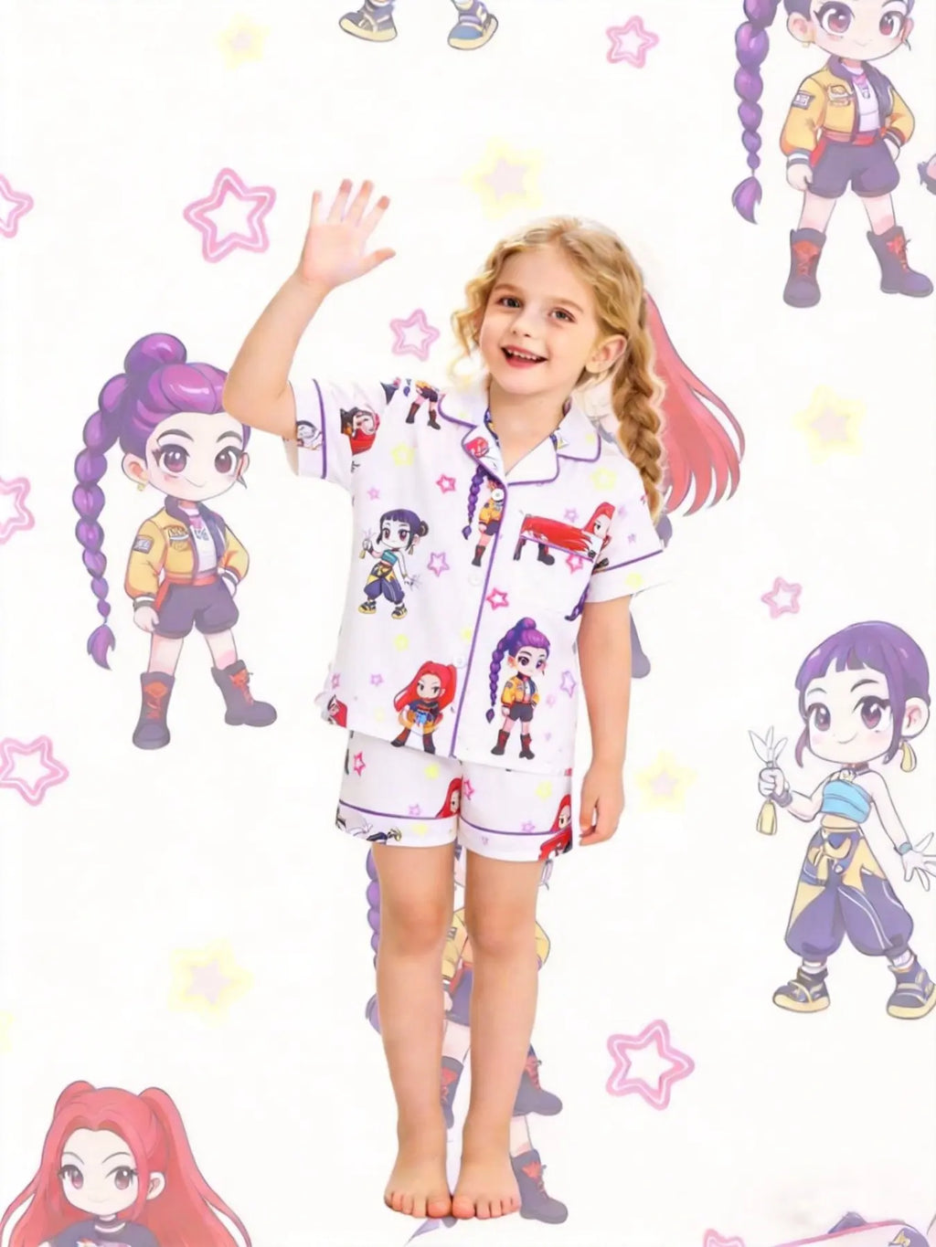 Kids Star Pattern Loungewear Set | Soft Collar Short-Sleeve Top & Shorts