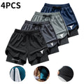 4-Pack Men's 2-in-1 Double-Layer Gym Shorts with Pockets