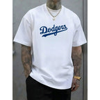 Men's Athletic Graphic Loose-Fit Short-Sleeve Round Neck T-Shirt - Blue Baseball-Style Sports Top, Soft Breathable Streetwear, Suited for Casual Summer, Vintage-Inspired Looks, Shortsleeve, Tshirt