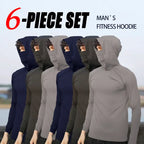 OKP 6-Piece Men's Casual Hoodie Pullovers Blue Black Light Gray Slim Fit Long Sleeve Lightweight UPF Sun Protection Soft Breathable Timeless Classic Versatile Machine Washable Comfort Multi-Occasion Wear Menswear Set Stylish Tops