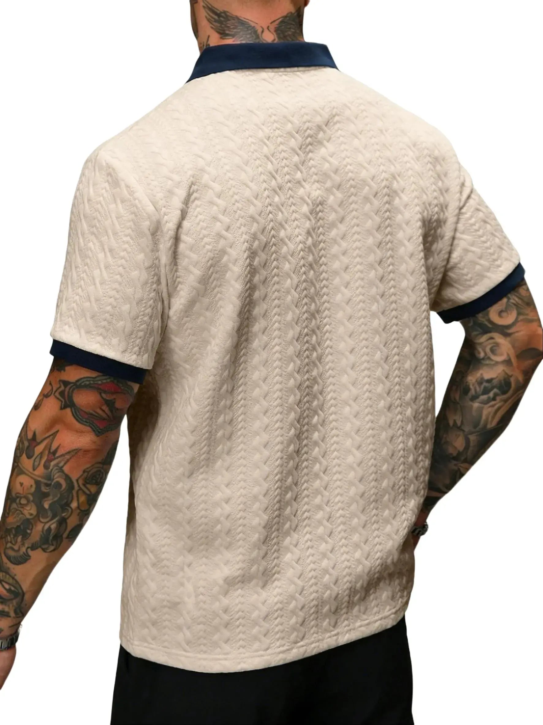 CasualCool Men's Old Money Contrast Knit Short-Sleeve Polo Shirt (Cream)
