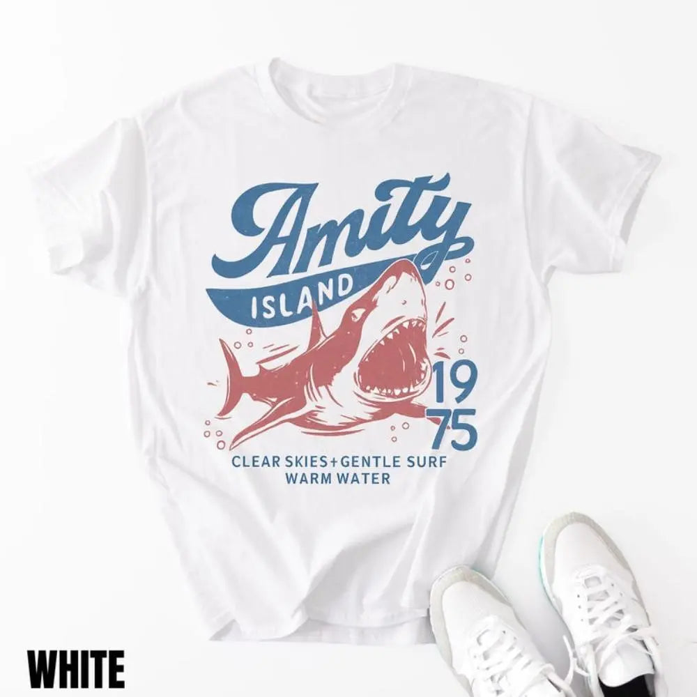 Jaws Amity Island 1975 Unisex Tee, Movie Inspired Gift, Cotton T-Shirt for Film Buffs, Retro Summer Shirt, Vintage Beach Tee
