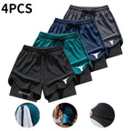 4-Pack Men's 2-in-1 Double-Layer Gym Shorts with Pockets