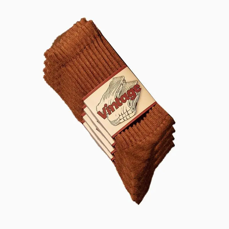 4 Pairs Natural 98% Cotton Crew Socks - Seamless, Breathable, Cozy Fall & Winter Socks for Women & Men