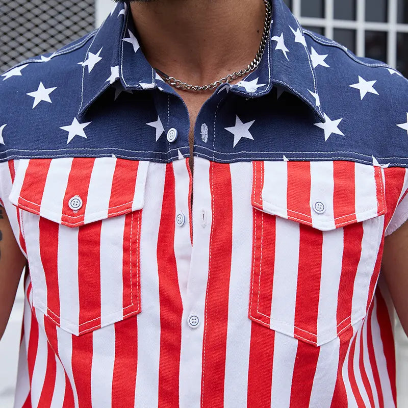 Yuanbang 4th of July Men’s American Flag Denim Vest USA 250th Birthday Independence Day Sleeveless Summer Casual Jacket Patriotic Style Outdoor Fashion Menswear Father's Festival Dad Gifts Guys Love Top Summer Wins