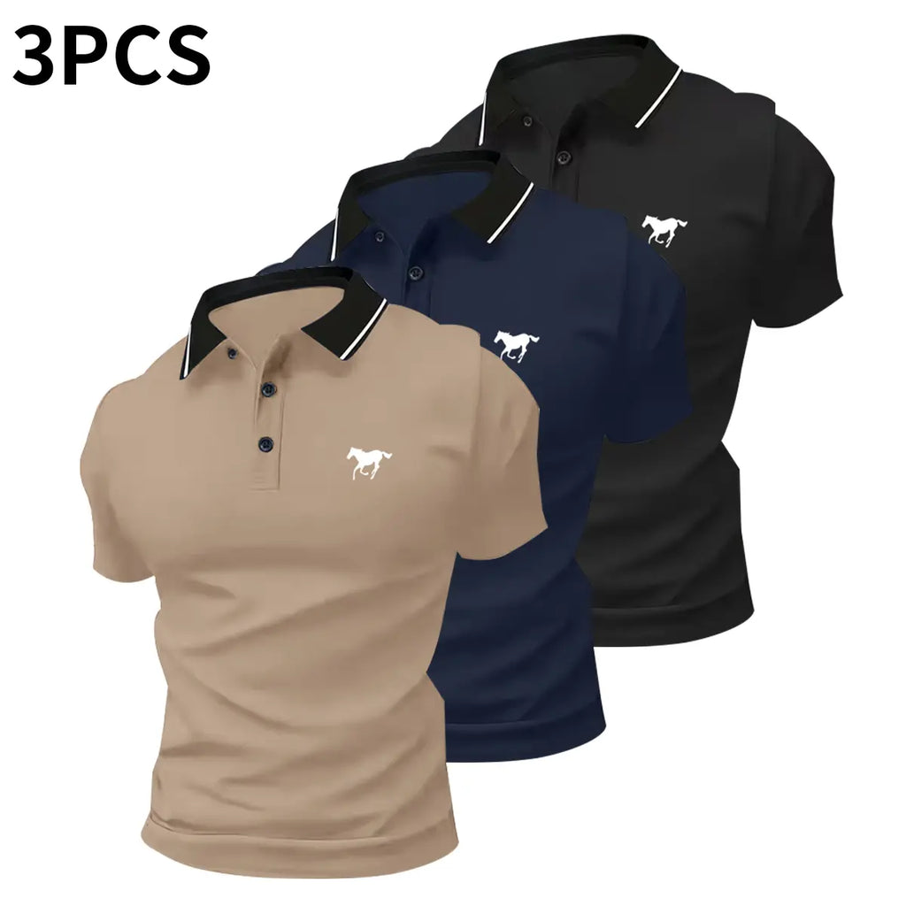 Men's Casual Business Polo Shirt - Versatile Solid Buttoned Top