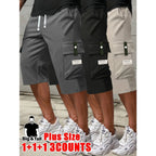 Men's Plus Size Cargo Shorts - Elastic Drawstring Waist & Multi-Pockets