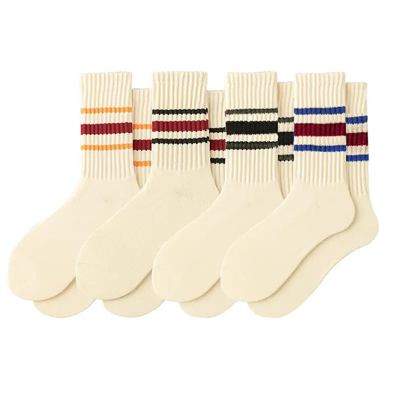 4 Pairs Natural 98% Cotton Crew Socks - Seamless, Breathable, Cozy Fall & Winter Socks for Women & Men