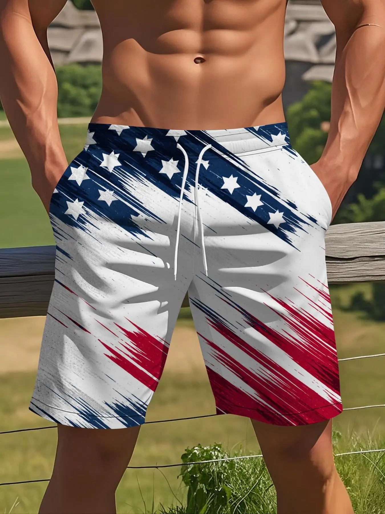 Men's American Flag Beach Shorts, Swimwear Shorts, Drawstring Swim Shorts, Quick-Dry Breathable, Holiday Essential, Fashion Casual Short Pants, Summer