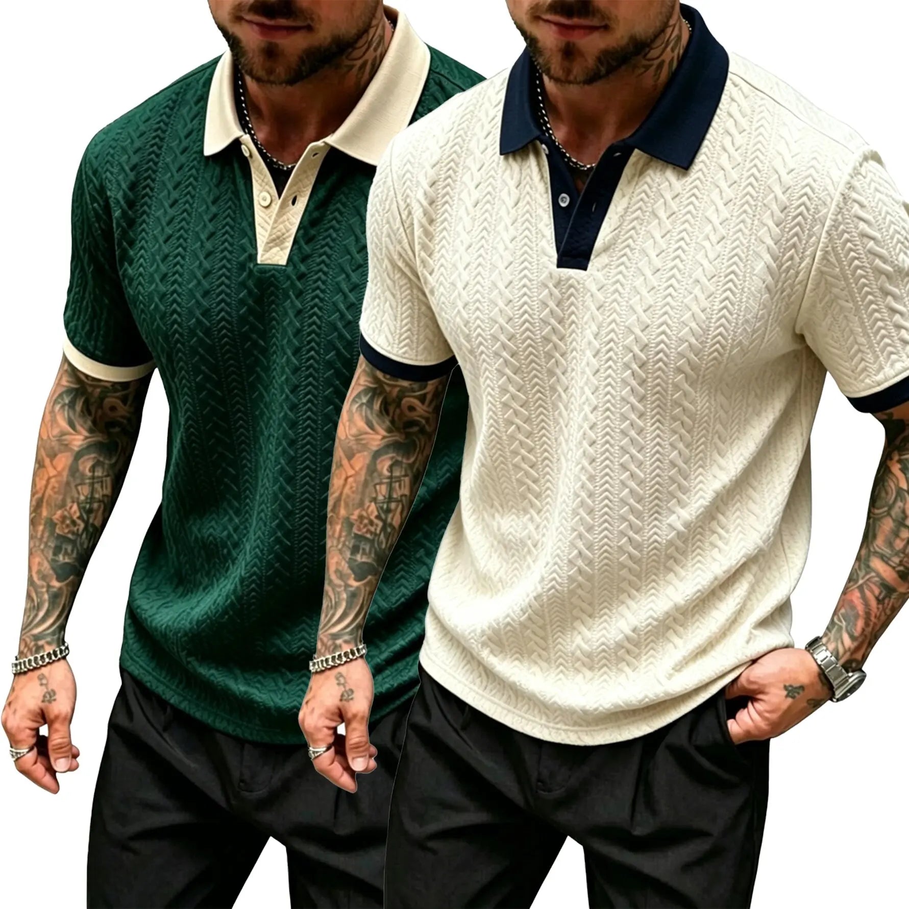 CasualCool Men's Old Money Contrast Knit Short-Sleeve Polo Shirt (Cream)