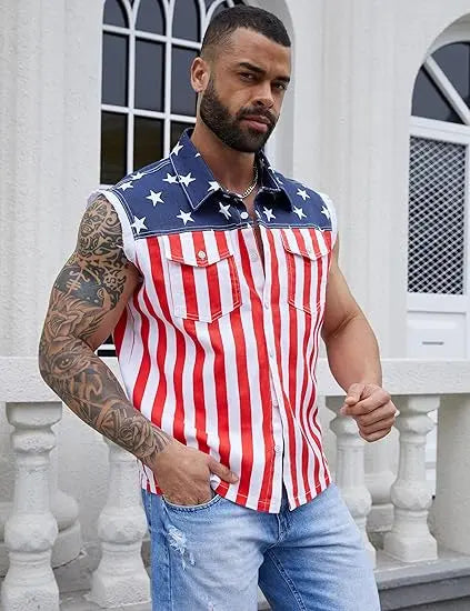 Yuanbang 4th of July Men’s American Flag Denim Vest USA 250th Birthday Independence Day Sleeveless Summer Casual Jacket Patriotic Style Outdoor Fashion Menswear Father's Festival Dad Gifts Guys Love Top Summer Wins