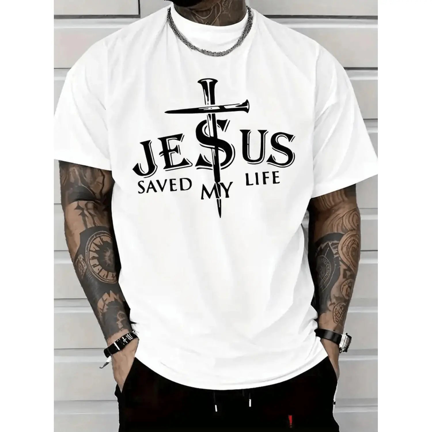 [100% Cotton] mens saved my life graphic t shirt 100 cotton relaxed fit casual short sleeve tee with cross print round neck machine washable for casual attire Top Sublimation