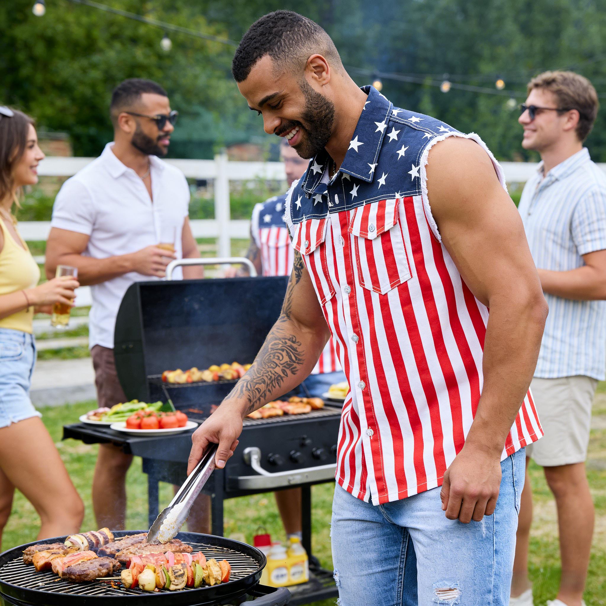 Yuanbang 4th of July Men’s American Flag Denim Vest USA 250th Birthday Independence Day Sleeveless Summer Casual Jacket Patriotic Style Outdoor Fashion Menswear Father's Festival Dad Gifts Guys Love Top Summer Wins