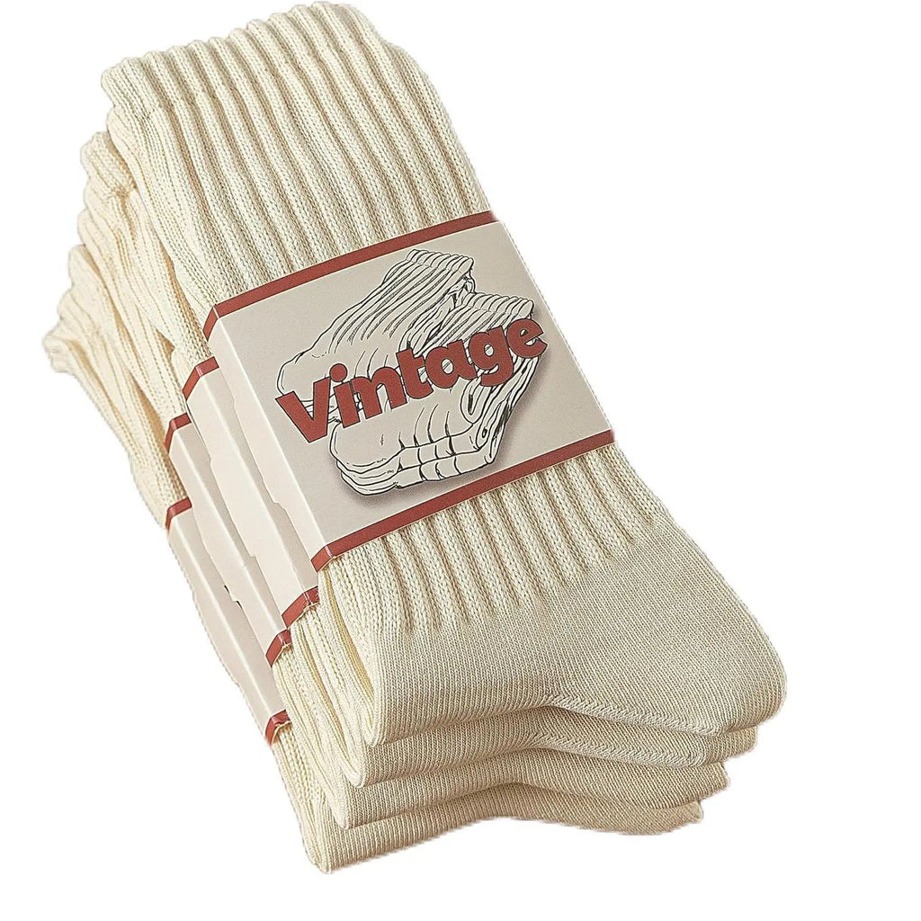 4 Pairs Natural 98% Cotton Crew Socks - Seamless, Breathable, Cozy Fall & Winter Socks for Women & Men
