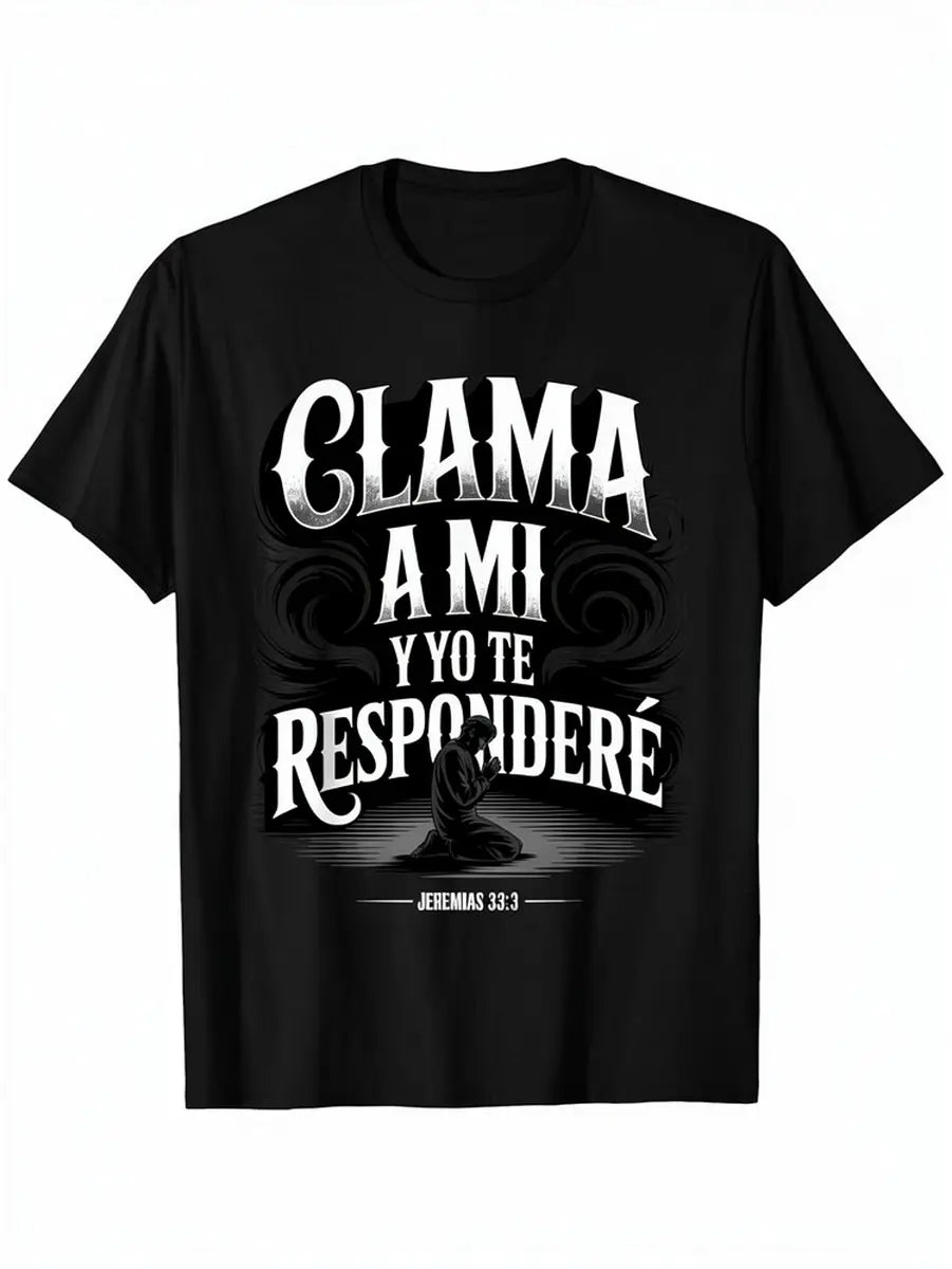 Christian Spanish Bible Scripture T-shirt Jeremiah Book 333-Call to My Father Prayer Design, with letters, light short-sleeved crew neck leisure and fitness wear, comfortable for a, breathable comfort, Black Friday, classic fit