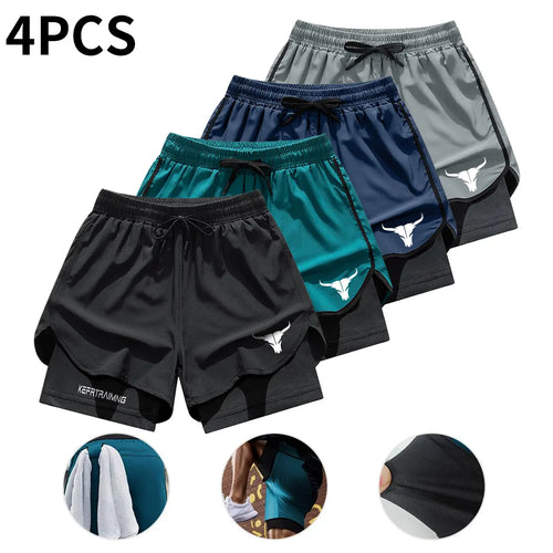 4-Pack Men's 2-in-1 Double-Layer Gym Shorts with Pockets
