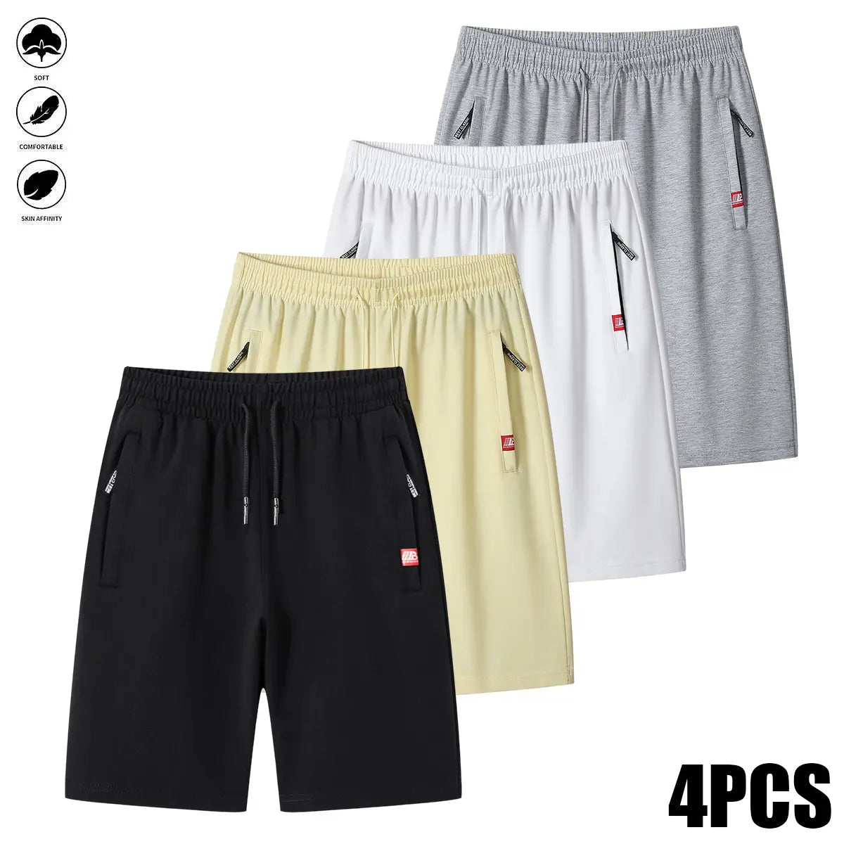 4-Piece Men's Summer Breathable Sports Shorts with Zipper Pockets