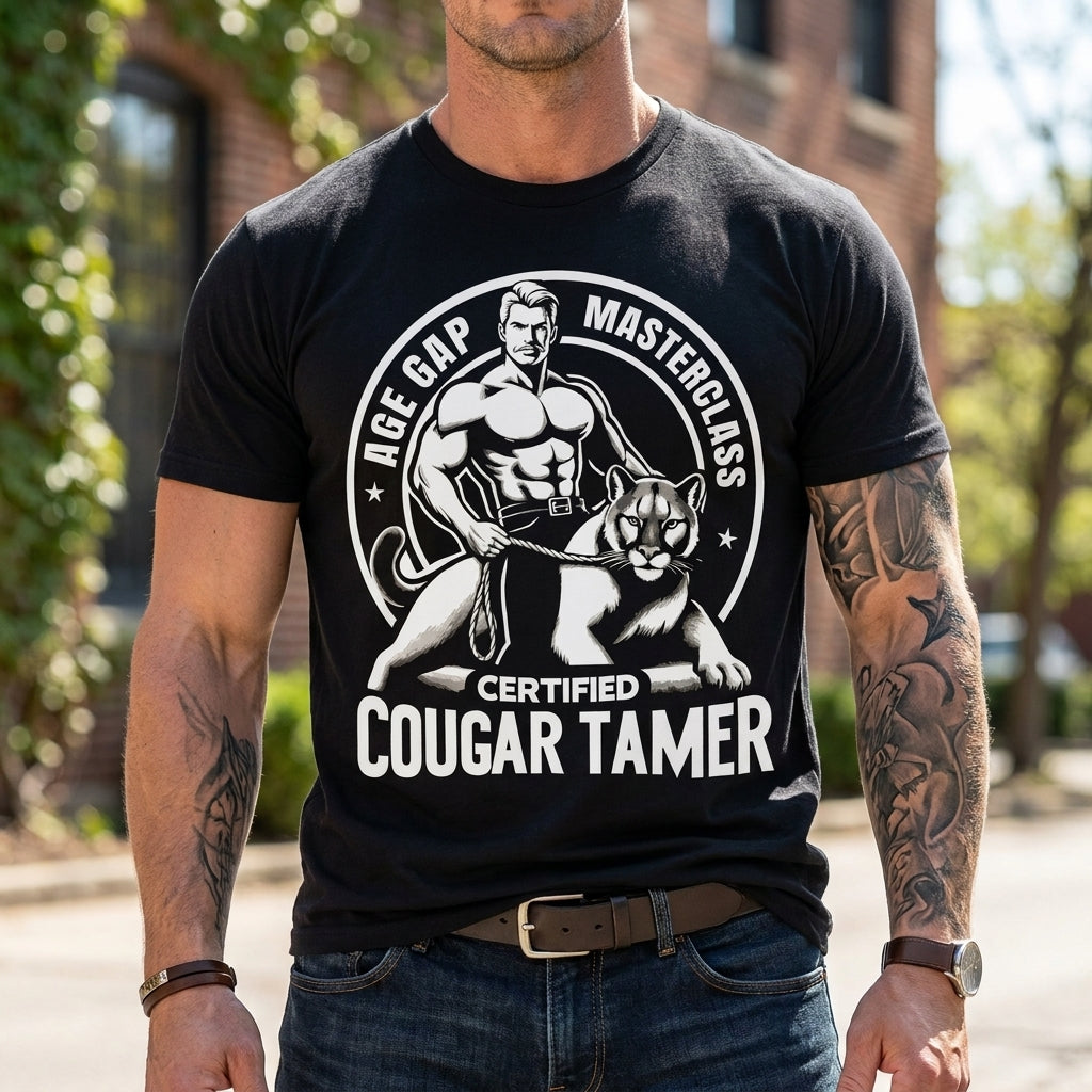 Funny Inappropriate Humor Certified Cougar Tamer Gag T-Shirt Made In USA