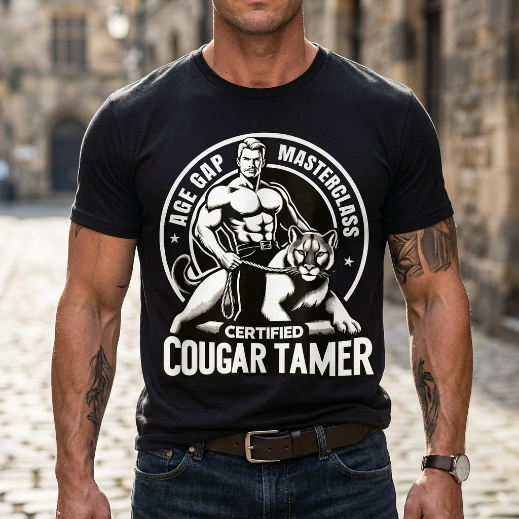 Funny Inappropriate Humor Certified Cougar Tamer Gag T-Shirt Made In USA