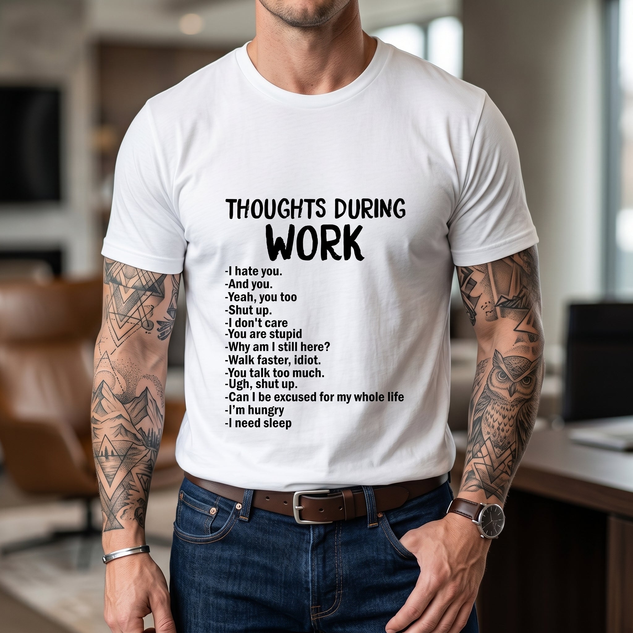 Funny Sarcastic Tee Hate Work T-Shirt Casual Shortsleeve