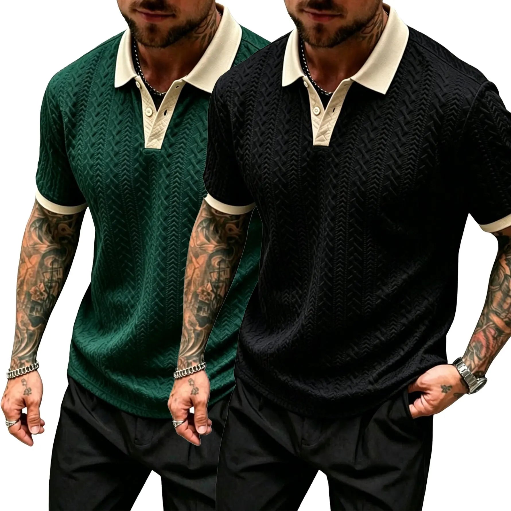 CasualCool Men's Old Money Contrast Knit Short-Sleeve Polo Shirt (Cream)