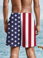 Men's American Flag Beach Shorts, Swimwear Shorts, Drawstring Swim Shorts, Quick-Dry Breathable, Holiday Essential, Fashion Casual Short Pants, Summer