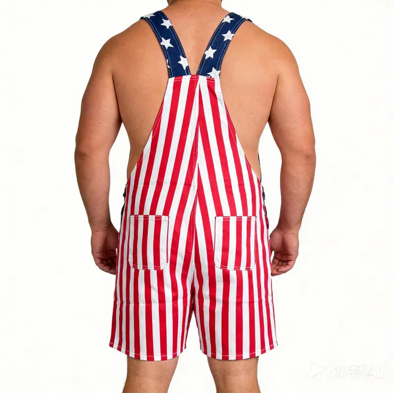 American Flag Overalls for Men and Women, Unisex Bib Pants with Soft Stretch Fabric, Breathable Summer Streetwear Outfit for Independence Day, Memorial Day, National Holiday Festivals, Parades, Parties and Casual Vacation Wear