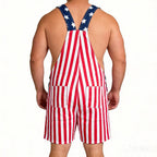 American Flag Overalls for Men and Women, Unisex Bib Pants with Soft Stretch Fabric, Breathable Summer Streetwear Outfit for Independence Day, Memorial Day, National Holiday Festivals, Parades, Parties and Casual Vacation Wear