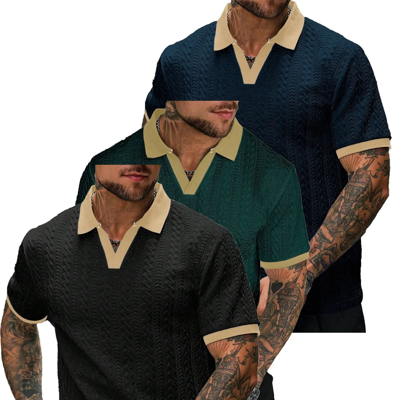 CasualCool Men's Old Money Contrast Knit Short-Sleeve Polo Shirt (Cream)