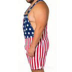 American Flag Overalls for Men and Women, Unisex Bib Pants with Soft Stretch Fabric, Breathable Summer Streetwear Outfit for Independence Day, Memorial Day, National Holiday Festivals, Parades, Parties and Casual Vacation Wear