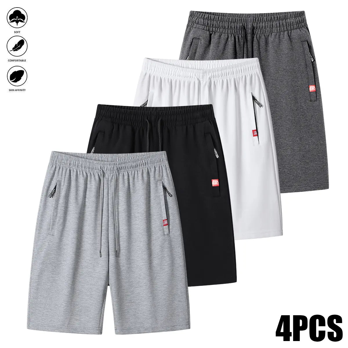 4-Piece Men's Casual Breathable Summer Sports Shorts with Pullstring and Zipper for Beach Outdoor Activities Cycling Daily Wear,summerwins