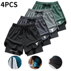 4-Pack Men's 2-in-1 Double-Layer Gym Shorts with Pockets