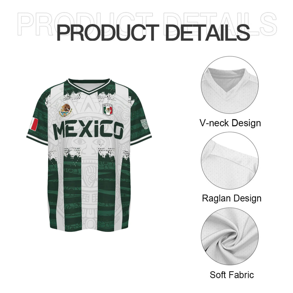 2026 Mexico Aztec Calendar Soccer Jersey, All over Print, Casual Style for All Seasons, Unique Piedra del Sol Design, Classic Throwback Jersey