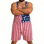 American Flag Overalls for Men and Women, Unisex Bib Pants with Soft Stretch Fabric, Breathable Summer Streetwear Outfit for Independence Day, Memorial Day, National Holiday Festivals, Parades, Parties and Casual Vacation Wear