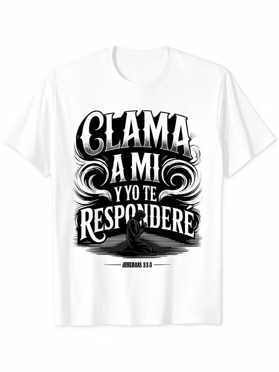 Christian Spanish Bible Scripture T-shirt Jeremiah Book 333-Call to My Father Prayer Design, with letters, light short-sleeved crew neck leisure and fitness wear, comfortable for a, breathable comfort, Black Friday, classic fit