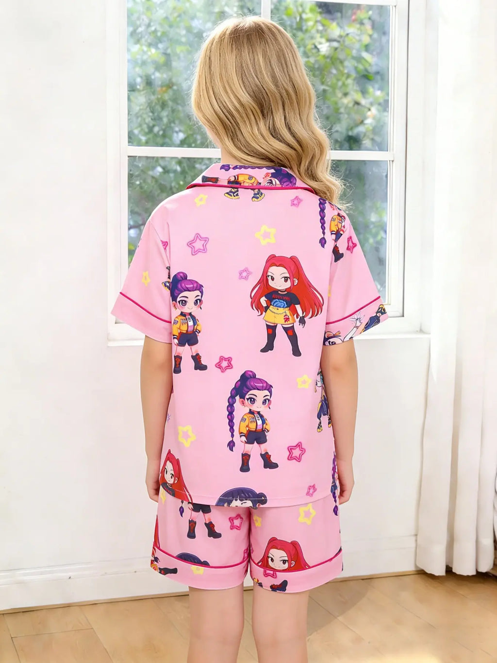 Kids Star Pattern Loungewear Set | Soft Collar Short-Sleeve Top & Shorts