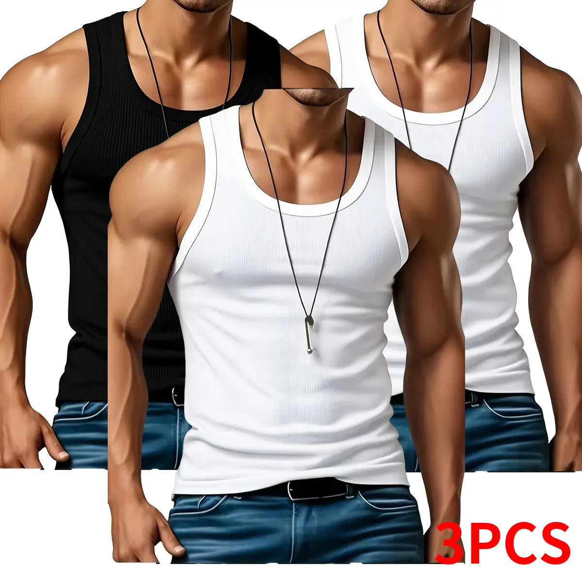 Men's 3PCS Ribbed Knit Tank Tops - Polyester Fabric, Lightweight  Sleeveless Plain Menswear Casual Vests for Gym, Daily Wear, Outdoor Fitness
