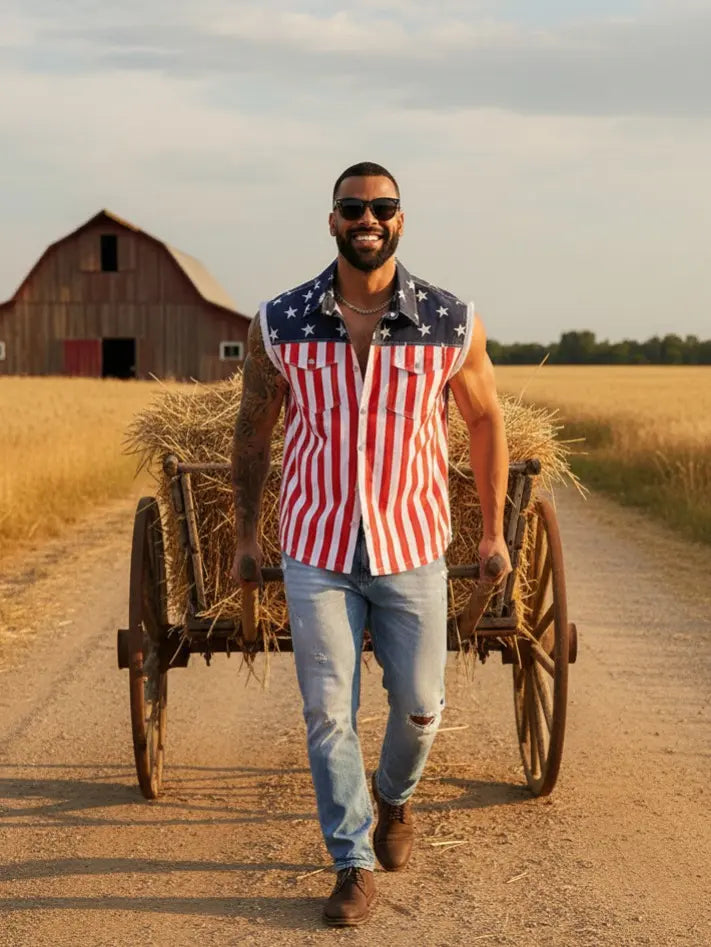 Yuanbang 4th of July Men’s American Flag Denim Vest USA 250th Birthday Independence Day Sleeveless Summer Casual Jacket Patriotic Style Outdoor Fashion Menswear Father's Festival Dad Gifts Guys Love Top Summer Wins