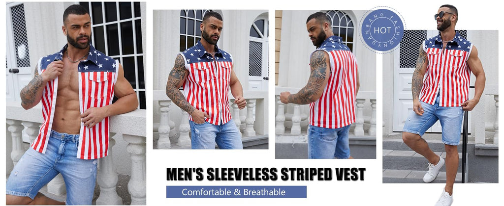 Yuanbang 4th of July Men’s American Flag Denim Vest USA 250th Birthday Independence Day Sleeveless Summer Casual Jacket Patriotic Style Outdoor Fashion Menswear Father's Festival Dad Gifts Guys Love Top Summer Wins