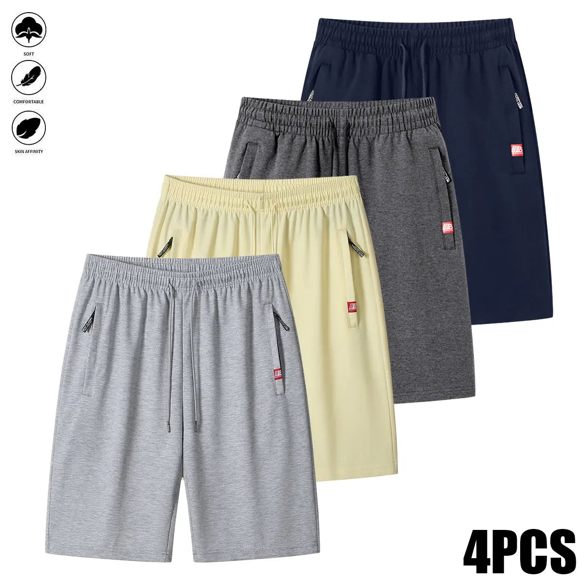 4-Piece Men's Summer Breathable Sports Shorts with Zipper Pockets