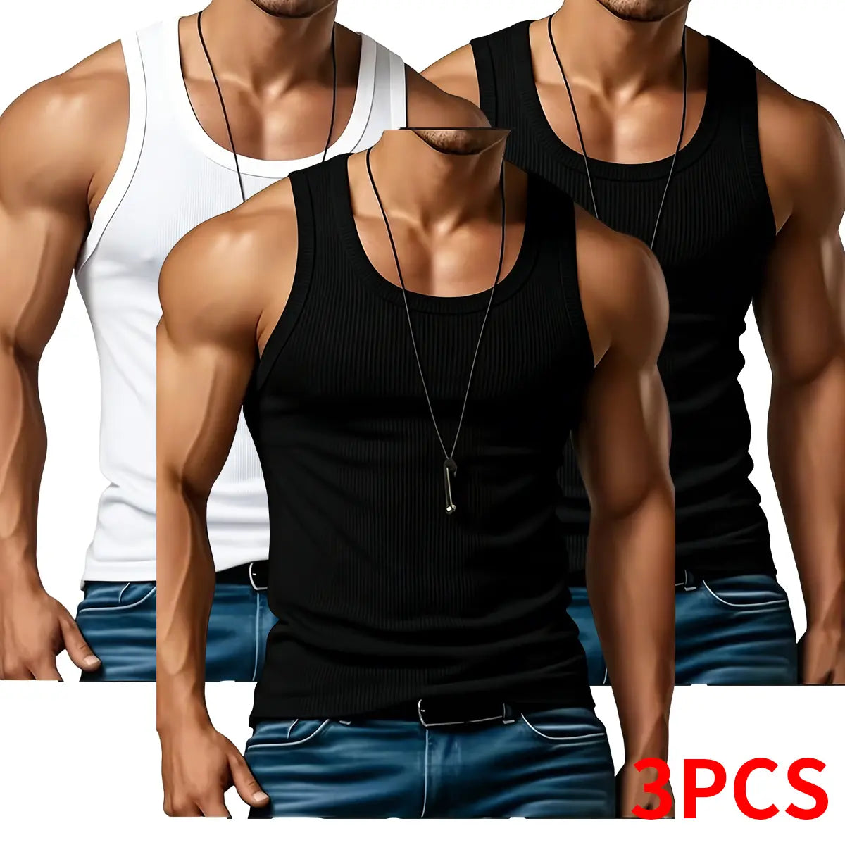 Men's 3PCS Ribbed Knit Tank Tops - Polyester Fabric, Lightweight  Sleeveless Plain Menswear Casual Vests for Gym, Daily Wear, Outdoor Fitness