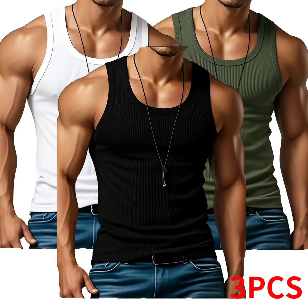 Men's 3PCS Ribbed Knit Tank Tops - Polyester Fabric, Lightweight  Sleeveless Plain Menswear Casual Vests for Gym, Daily Wear, Outdoor Fitness